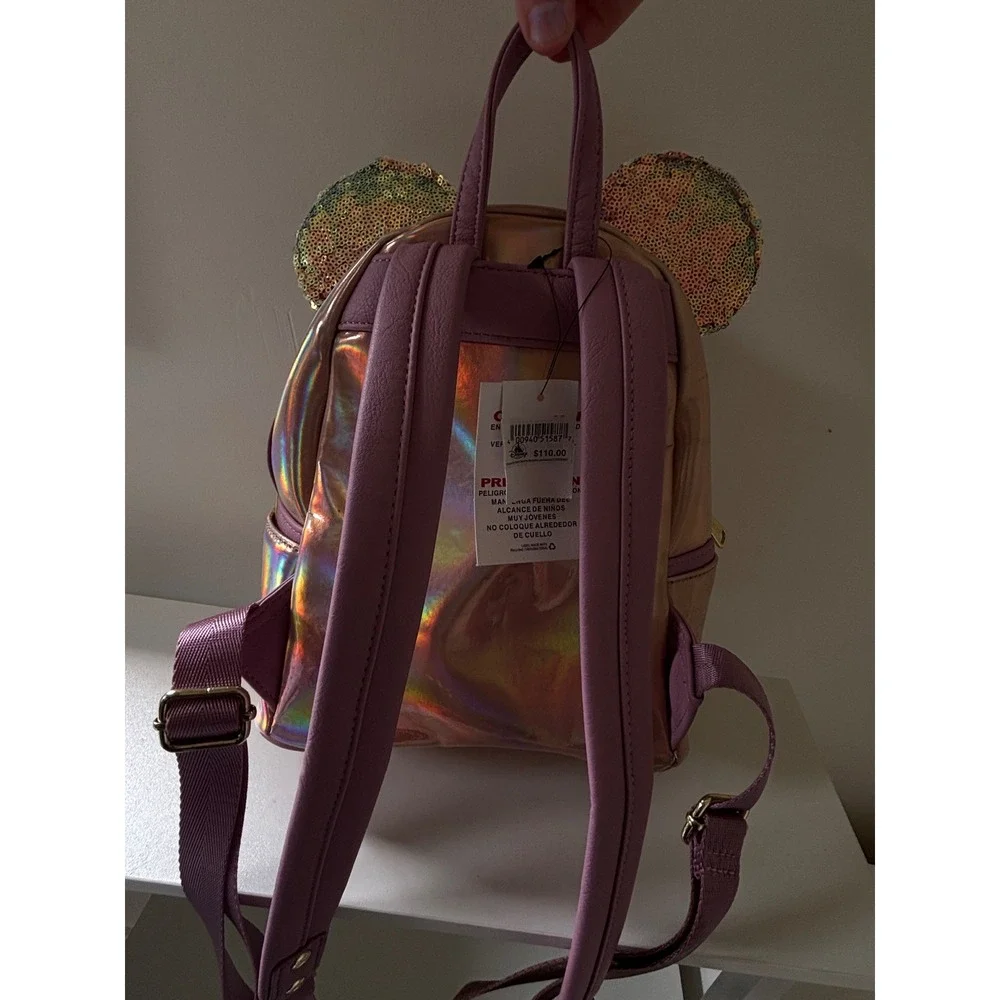 Disney Parks Loungefly Minnie Mouse Rose Gold Iridescent Sequin Mini Backpack
